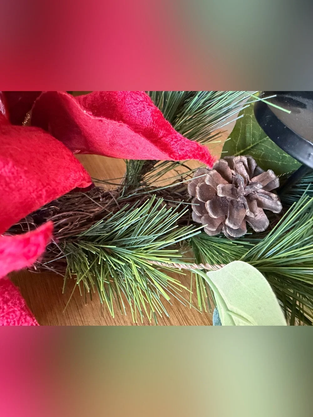 Hobby Lobby Red Poinsettia Pine Garland Candle Centerpiece